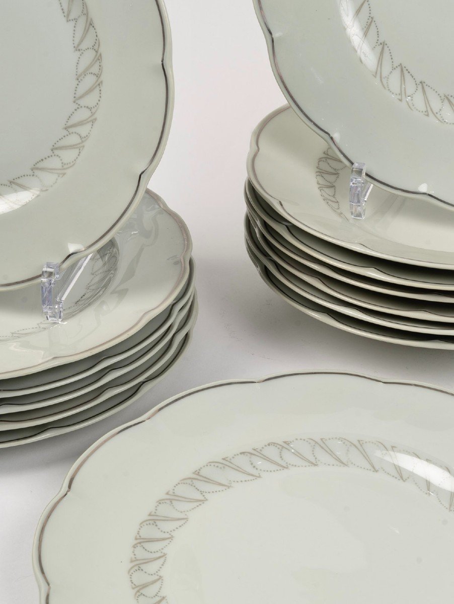 Suzanne Lalique Et Haviland - Assiettes Feuilles Porcelaine Céladon Emaillée Argent - 18 pièces-photo-4