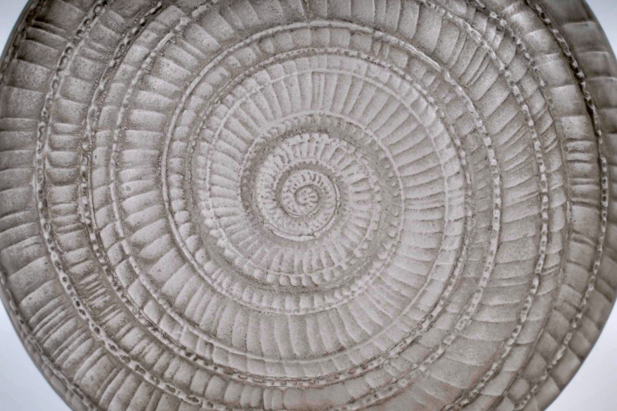 1920 René Lalique - Vase Escargot Verre Blanc Patiné Gris-photo-4