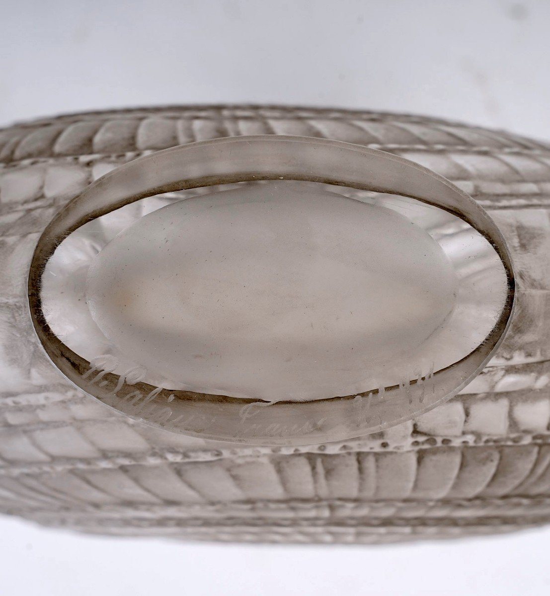 1920 René Lalique - Vase Escargot Verre Blanc Patiné Gris-photo-2