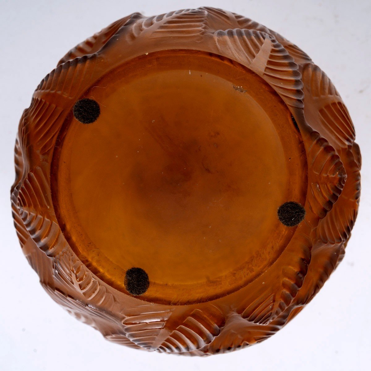 1926 René Lalique - Vase Ormeaux Amber Glass-photo-1