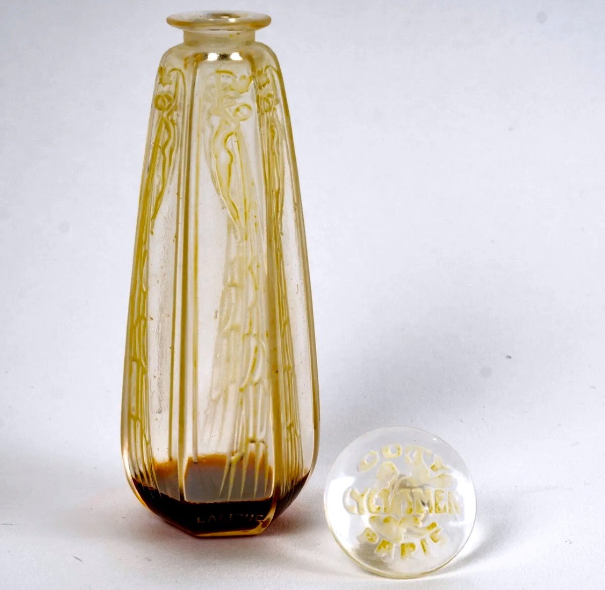 1909 René Lalique - Perfume Bottle Cyclamen Glass With Green Patina For Coty-photo-2