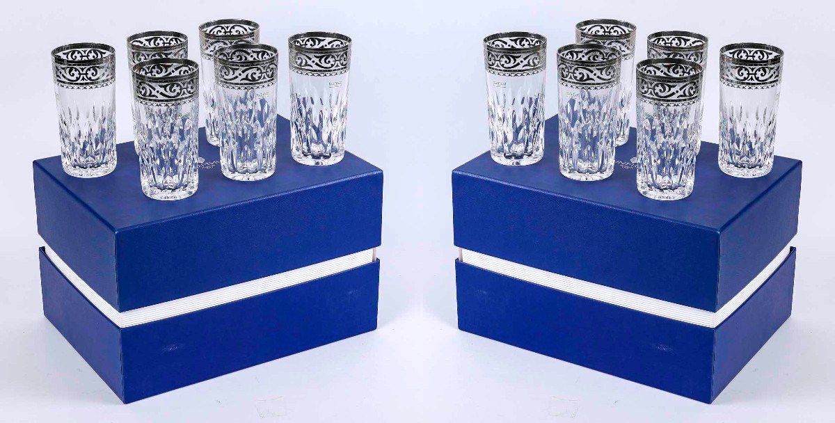 Saint Louis - 12 Gobelets Thistle Cristal Finition Platine - Neuf En Coffret