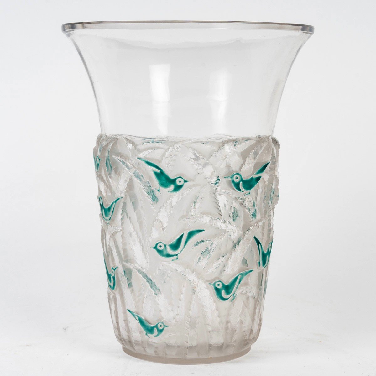 1930 René Lalique - Vase Borneo Glass With Green Enamel-photo-2