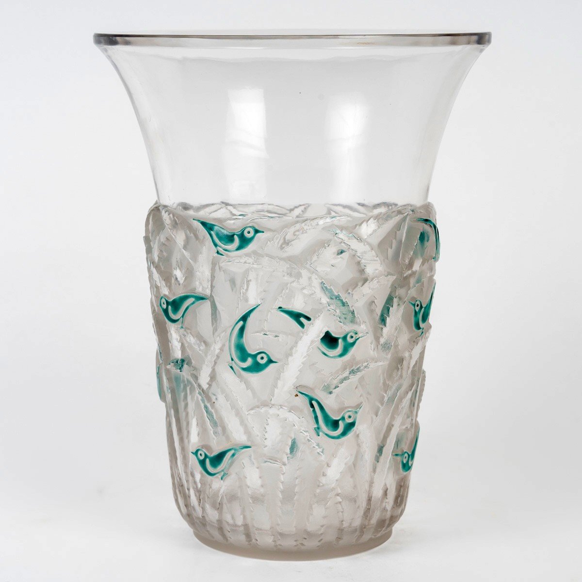 1930 René Lalique - Vase Borneo Glass With Green Enamel