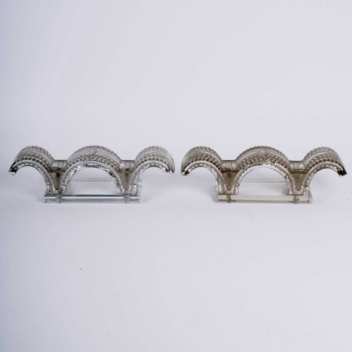 1944 René Lalique - Pair Of Candlesticks Porquerolles Glass With Grey Patina-photo-2