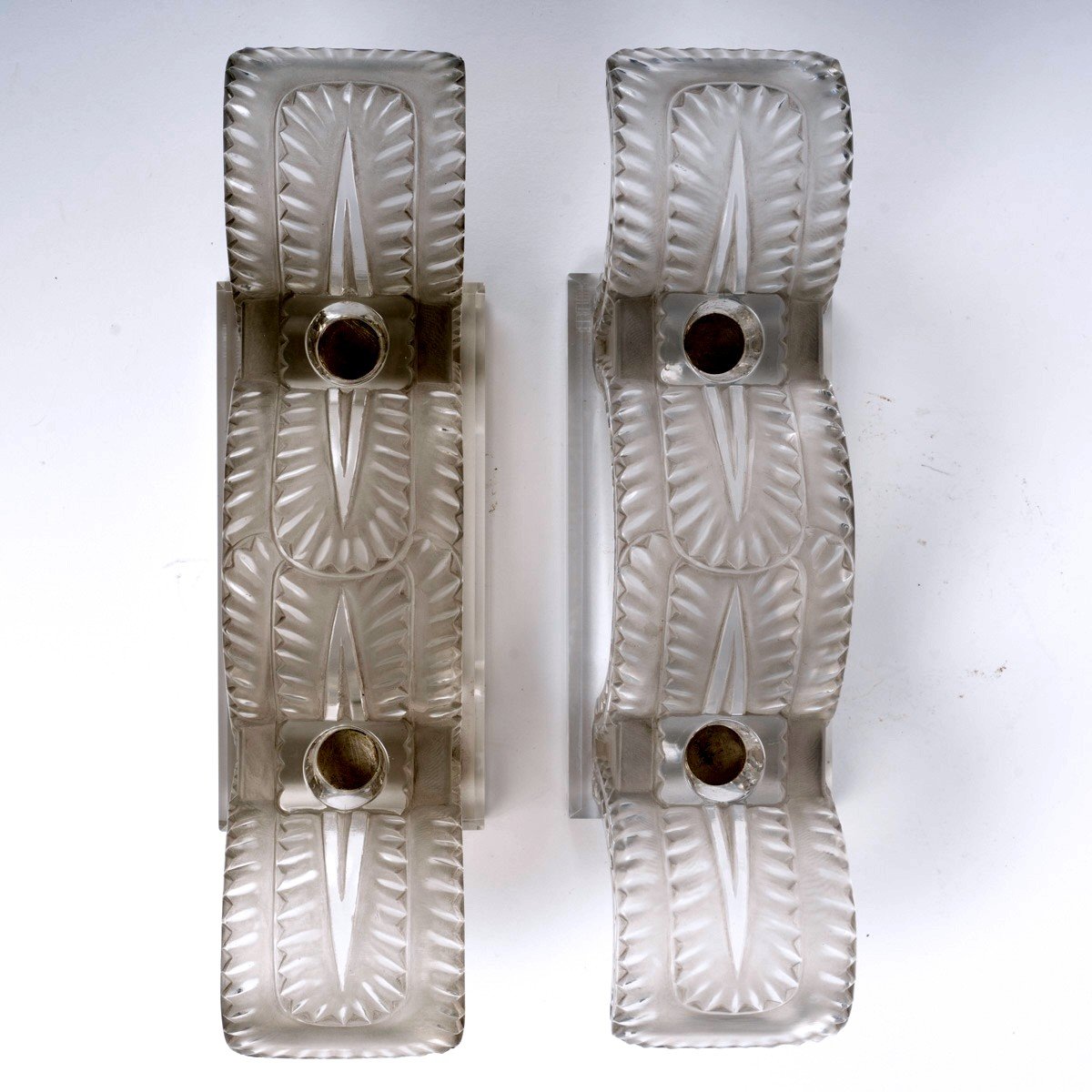 1944 René Lalique - Pair Of Candlesticks Porquerolles Glass With Grey Patina-photo-3