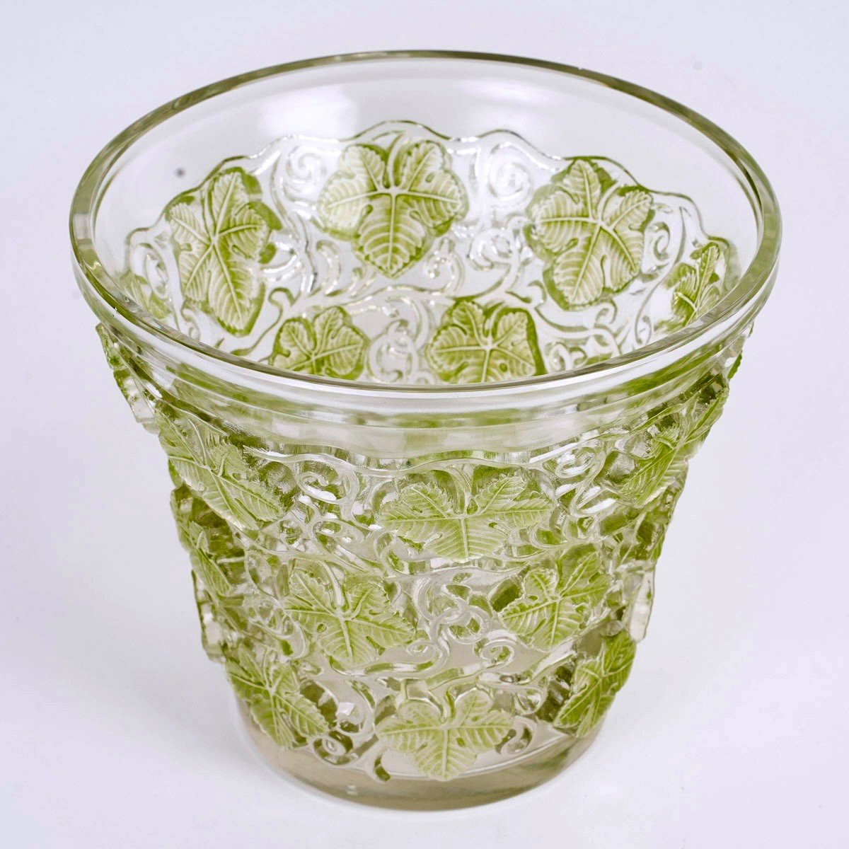 1938 René Lalique - Vase Ice Champagne Bucket Reims Glass With Green Patina-photo-3