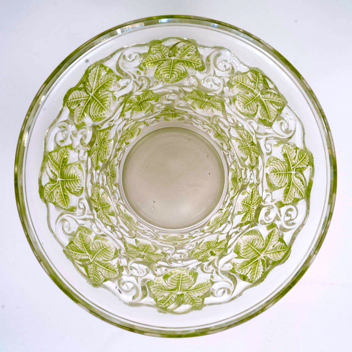 1938 René Lalique - Vase Ice Champagne Bucket Reims Glass With Green Patina-photo-4