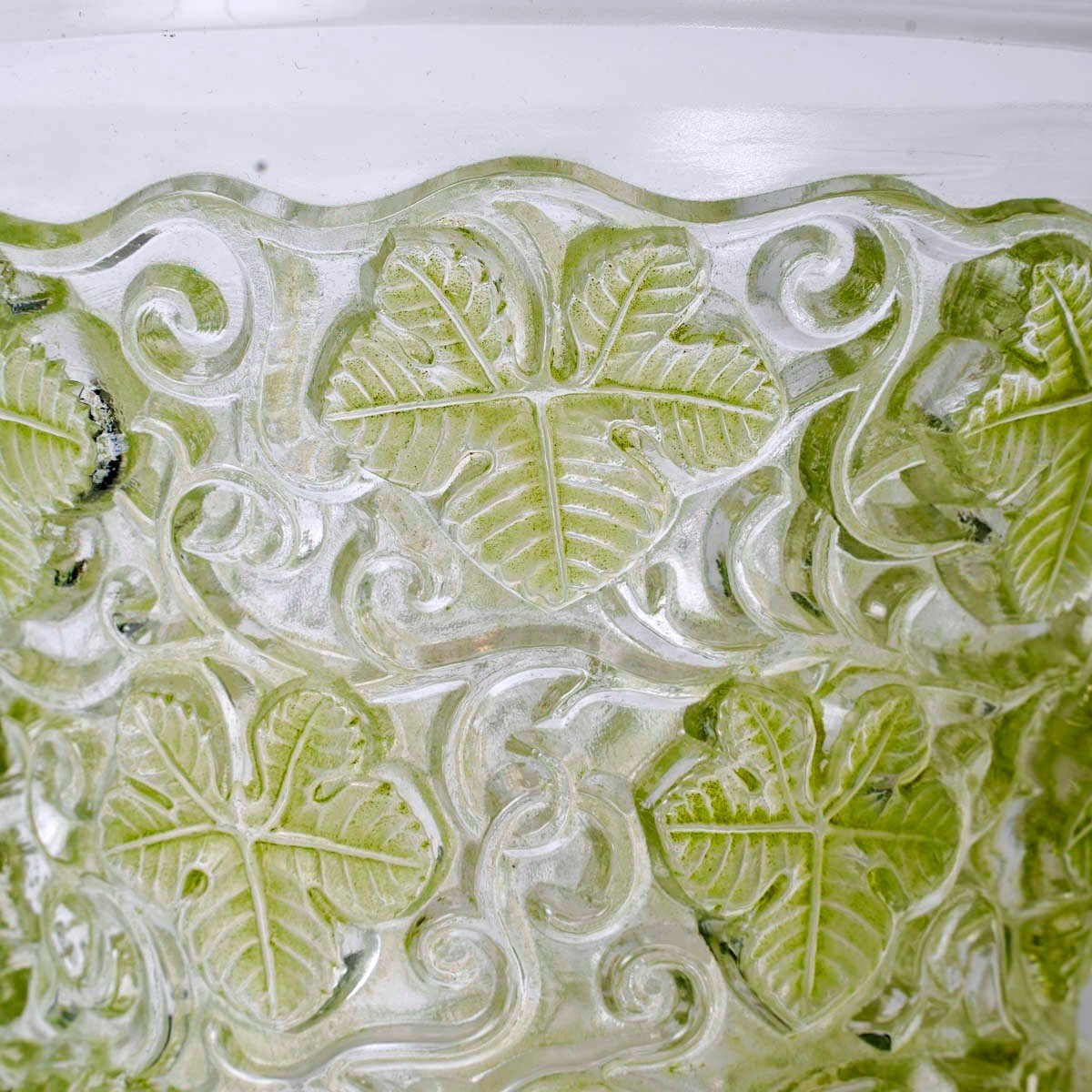 1938 René Lalique - Vase Ice Champagne Bucket Reims Glass With Green Patina-photo-2