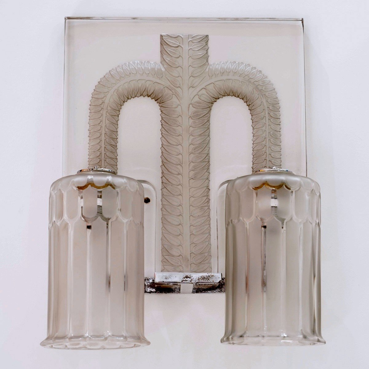 1928 René Lalique - Paire d'Appliques Saint Nabor Verre Blanc -photo-2