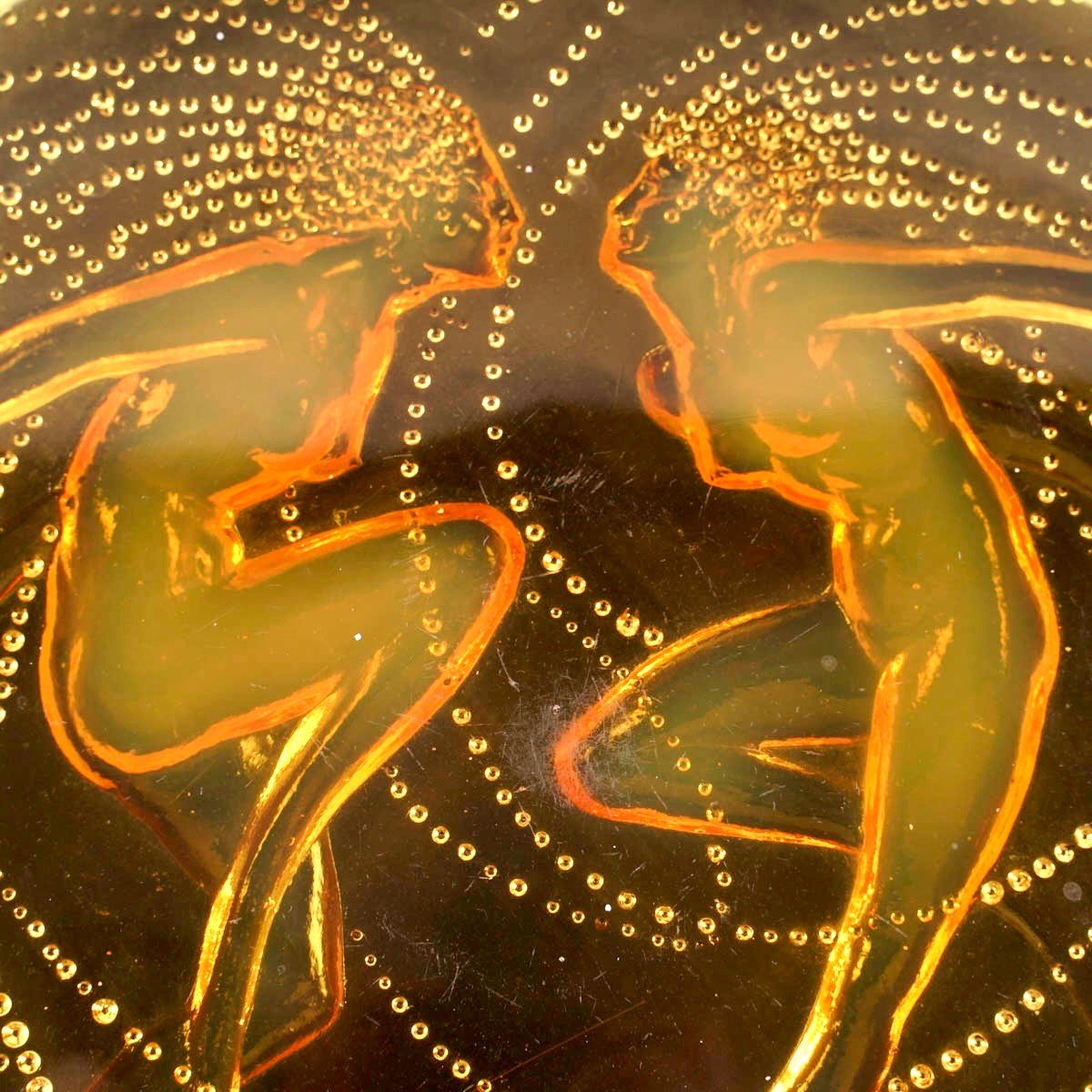 1921 René Lalique - Boîte Deux Sirènes Verre Orange Opalescent-photo-4