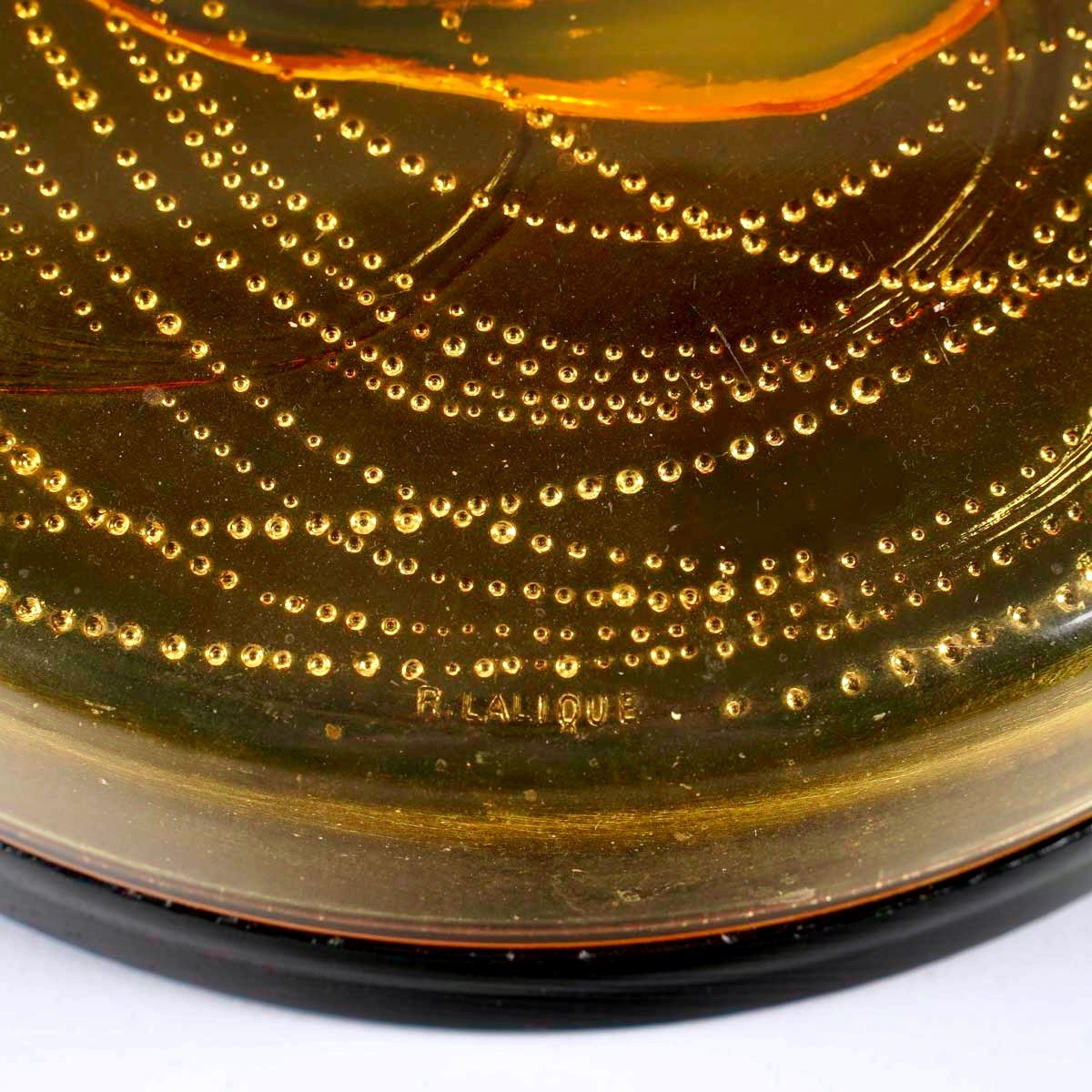 1921 René Lalique - Boîte Deux Sirènes Verre Orange Opalescent-photo-1