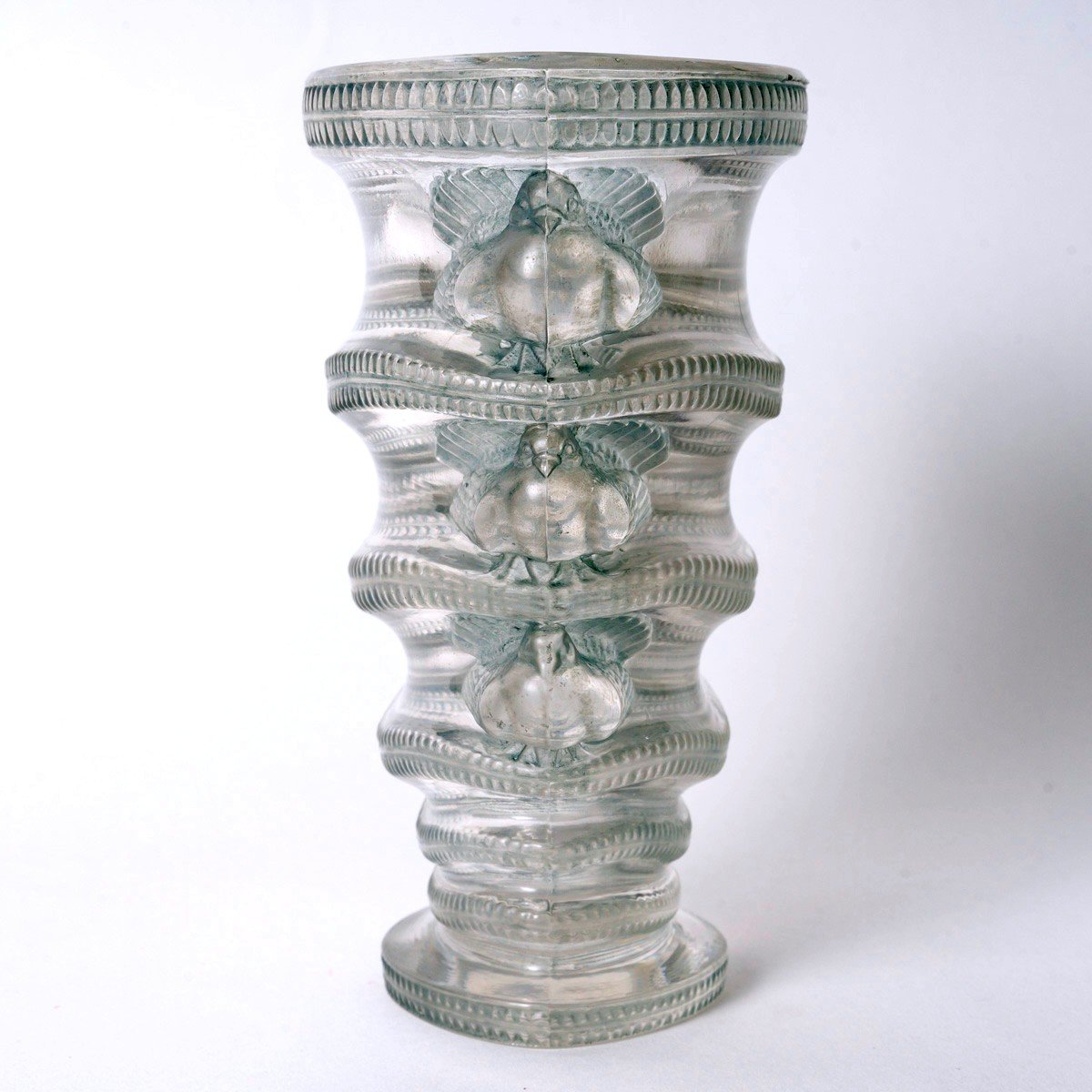 1939 René Lalique - Vase Saint Marc Verre Blanc Patiné Bleu-photo-3