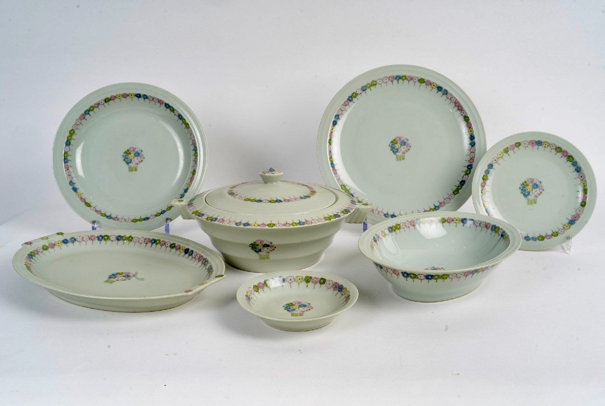 Suzanne Lalique Et Haviland - Service Nicole Porcelaine Céladon - 35 pièces