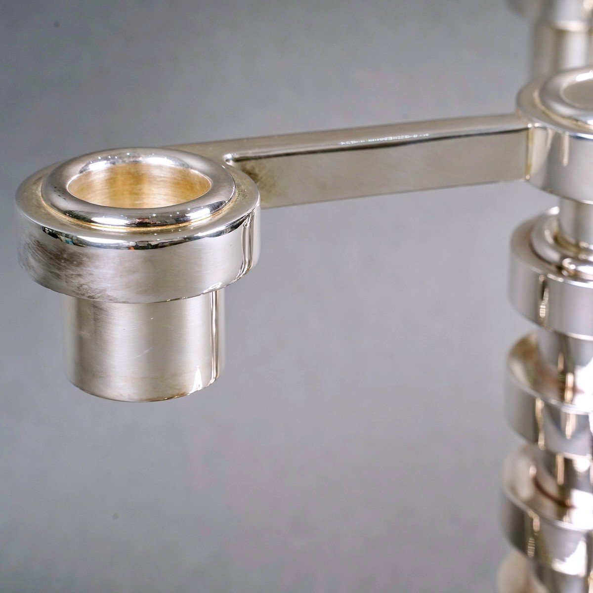 Puiforcat - 3 Art Deco Modernist Candlesticks Ruban Plated Silver-photo-1