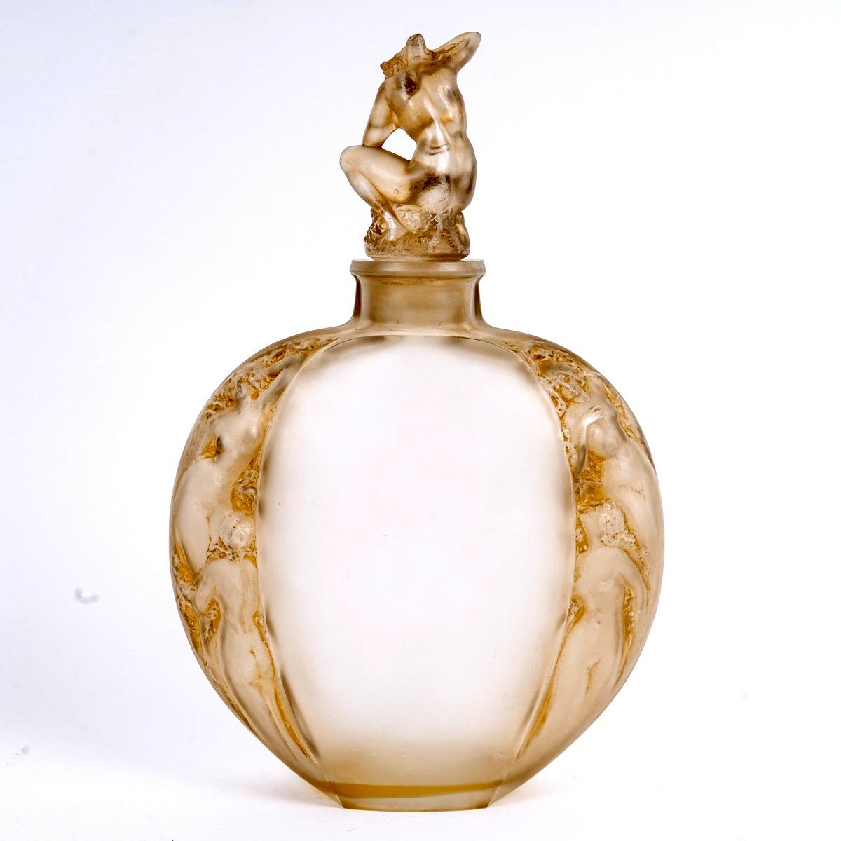 1920 René Lalique - Vase Sirenes Mermaids Glass With Sepia Patina-photo-2