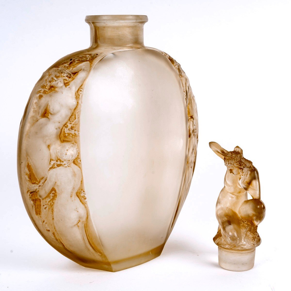 1920 René Lalique - Vase Sirenes Mermaids Glass With Sepia Patina-photo-3