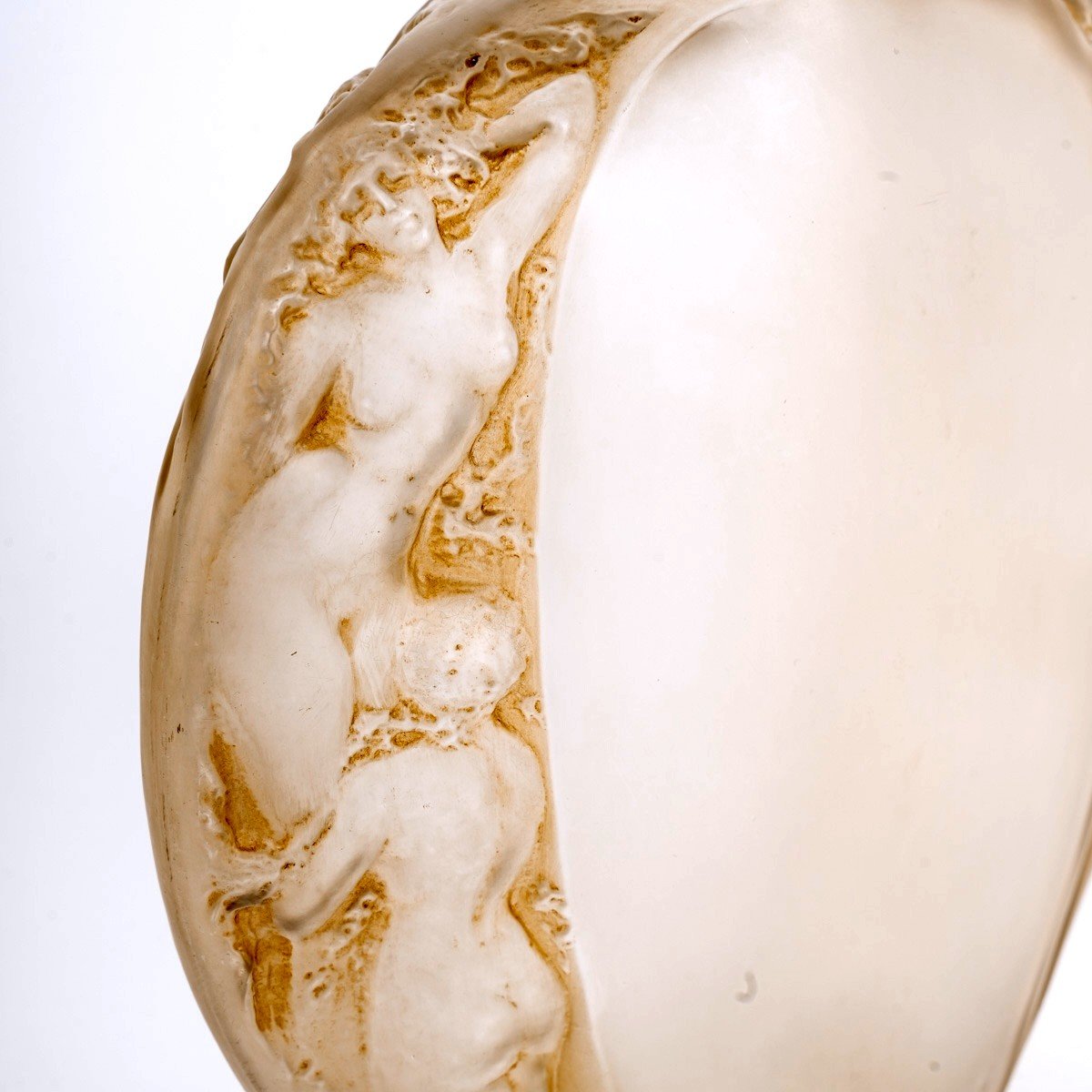 1920 René Lalique - Vase Sirenes Mermaids Glass With Sepia Patina-photo-1