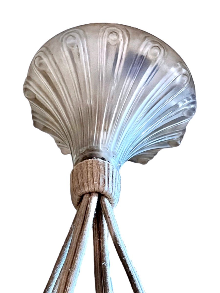 1927 René Lalique - Chandelier Gaillon  Glass With Sepia Patina-photo-4