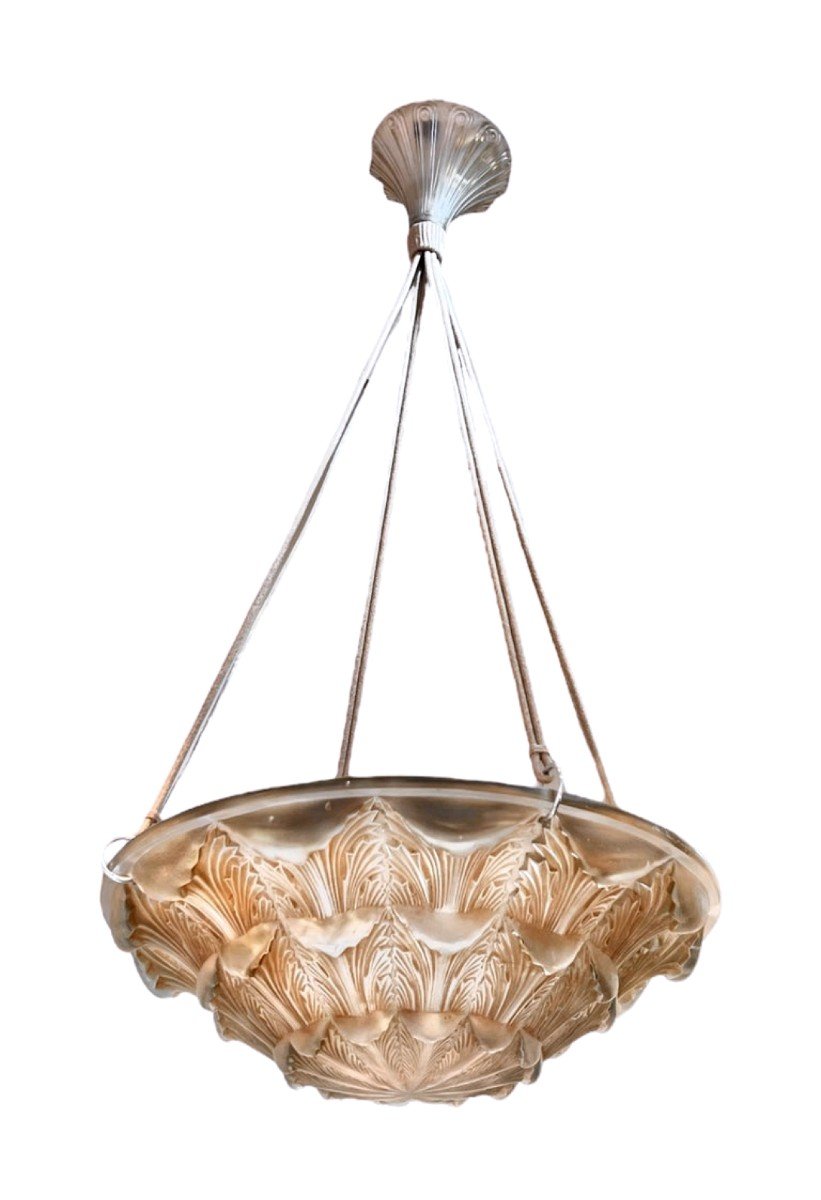 1927 René Lalique - Chandelier Gaillon  Glass With Sepia Patina