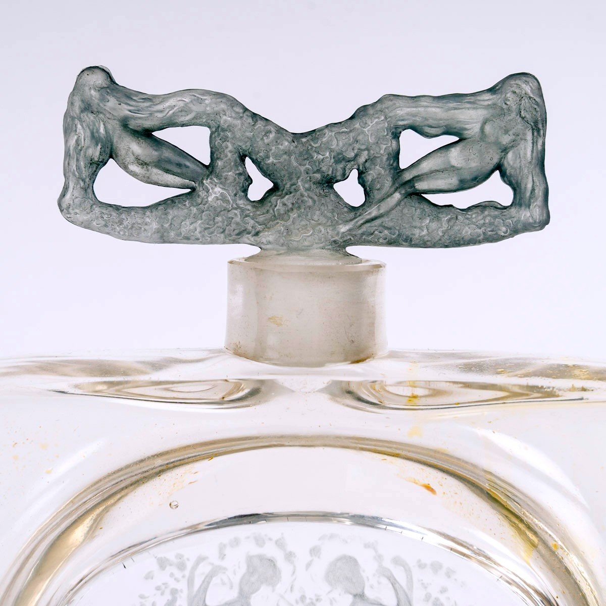 1912 René Lalique - Perfume Bottle Two Figurines Glass With Blue Patina-photo-4