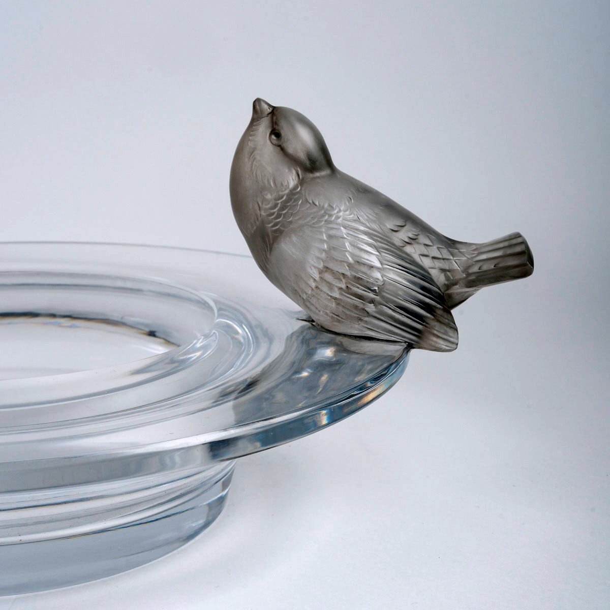 1930 René Lalique - Bowl Deux Moineaux Moqueurs Sparrows Glass With Grey Patina-photo-2