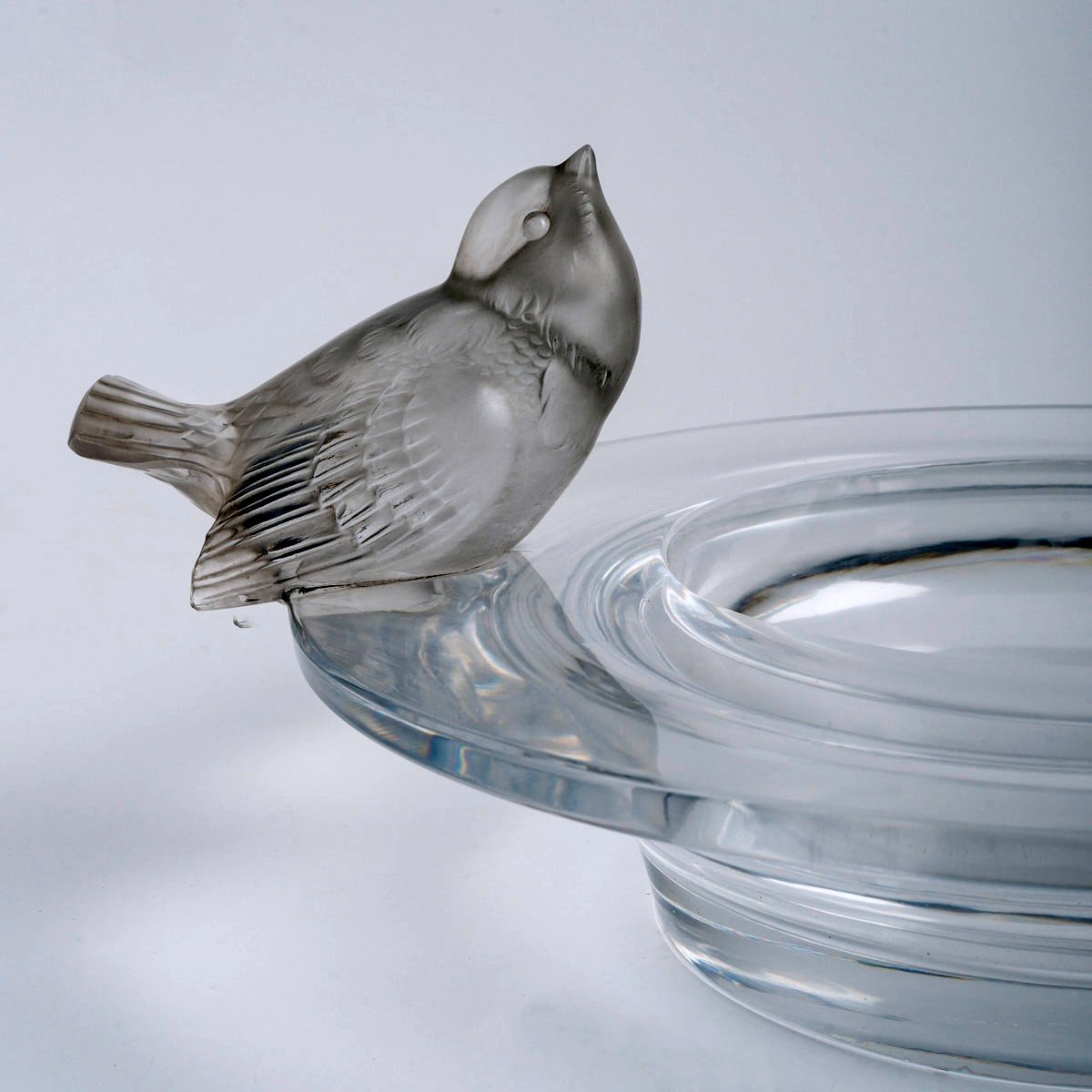 1930 René Lalique - Bowl Deux Moineaux Moqueurs Sparrows Glass With Grey Patina-photo-3