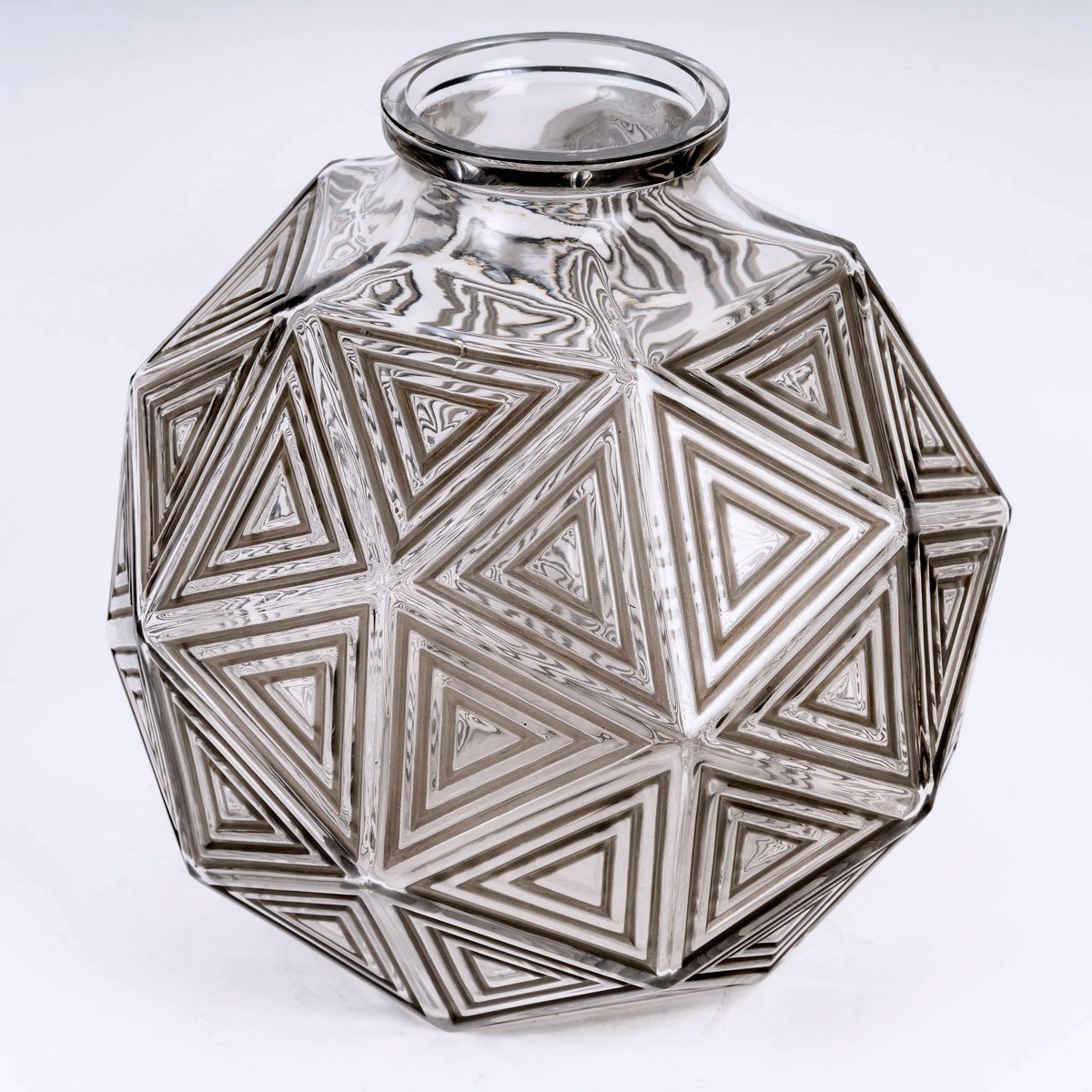 1925 René Lalique - Vase Art Déco Nanking Verre Blanc Patiné Gris -photo-2