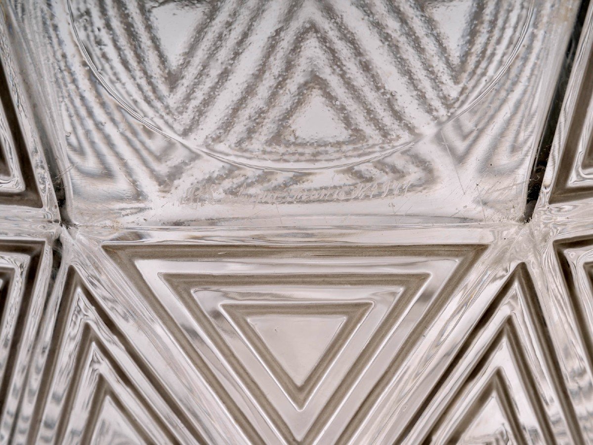 1925 René Lalique - Vase Art Déco Nanking Verre Blanc Patiné Gris -photo-4