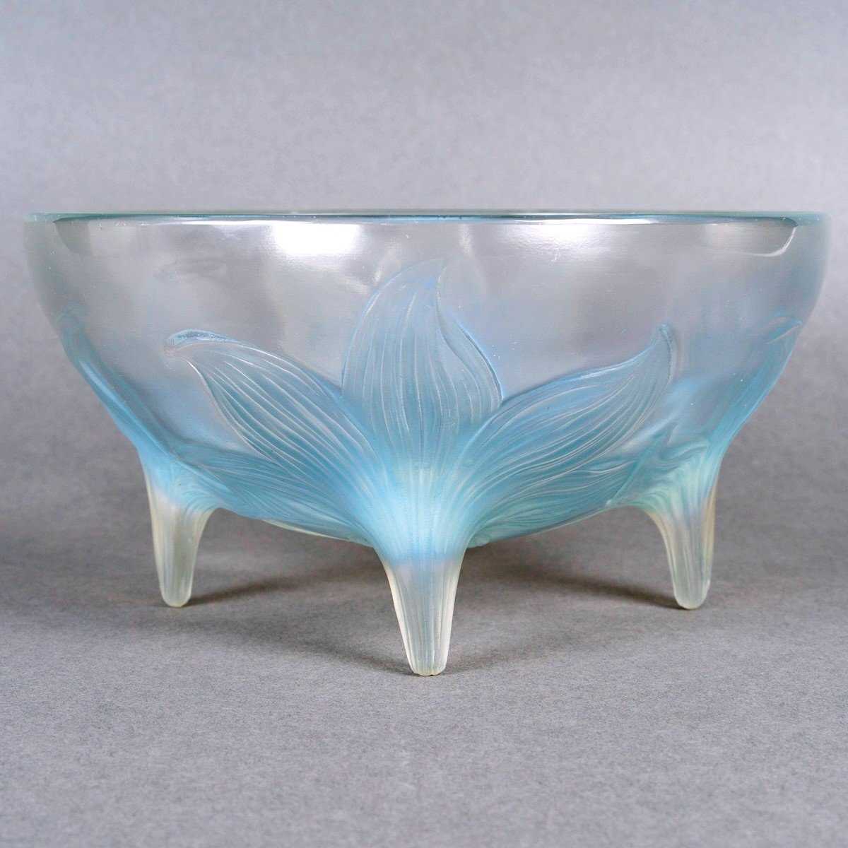 1924 René Lalique - Coupe Lys Verre Opalescent Patiné Bleu-photo-3