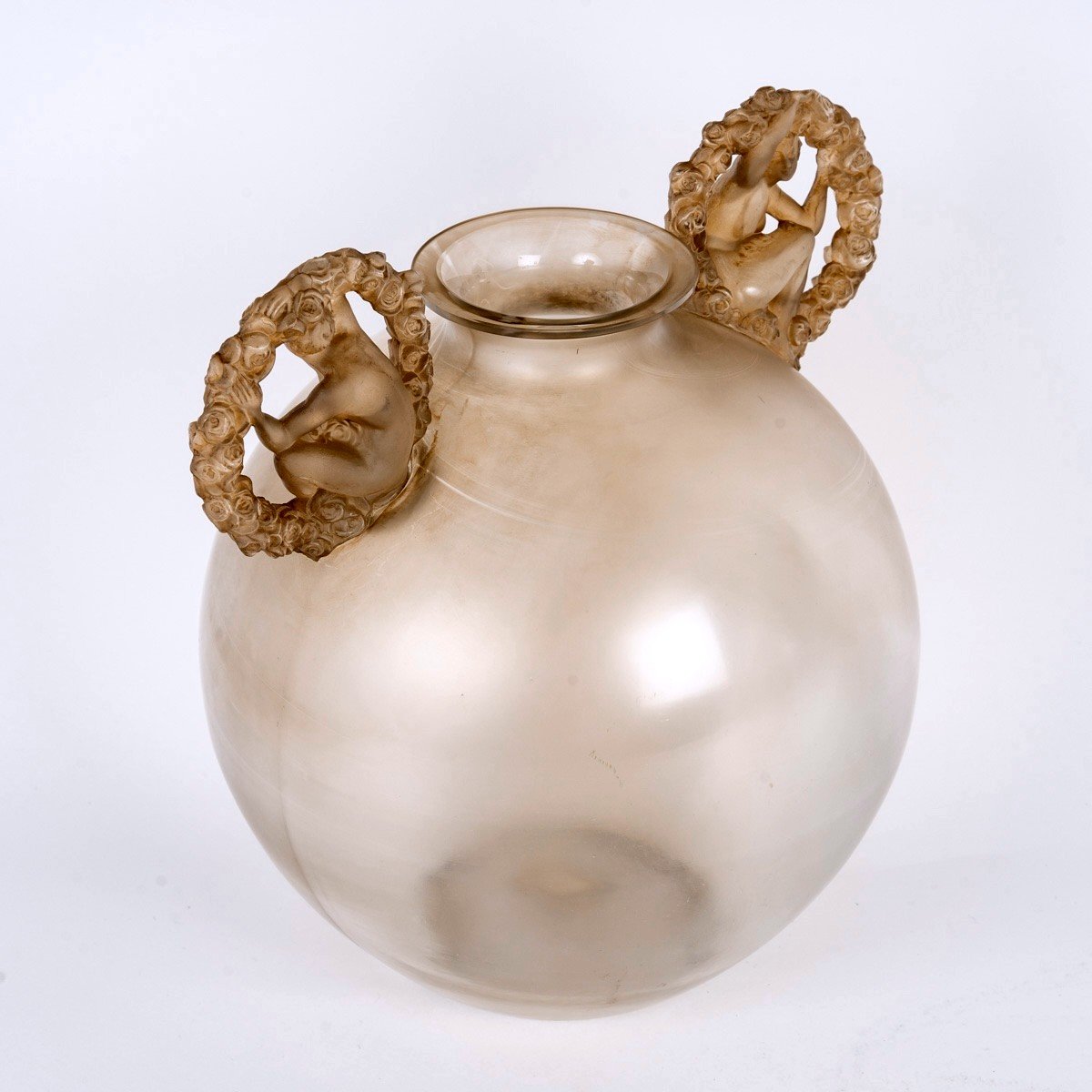 1926 René Lalique - Vase Ronsard Glass With Sepia Patina-photo-3