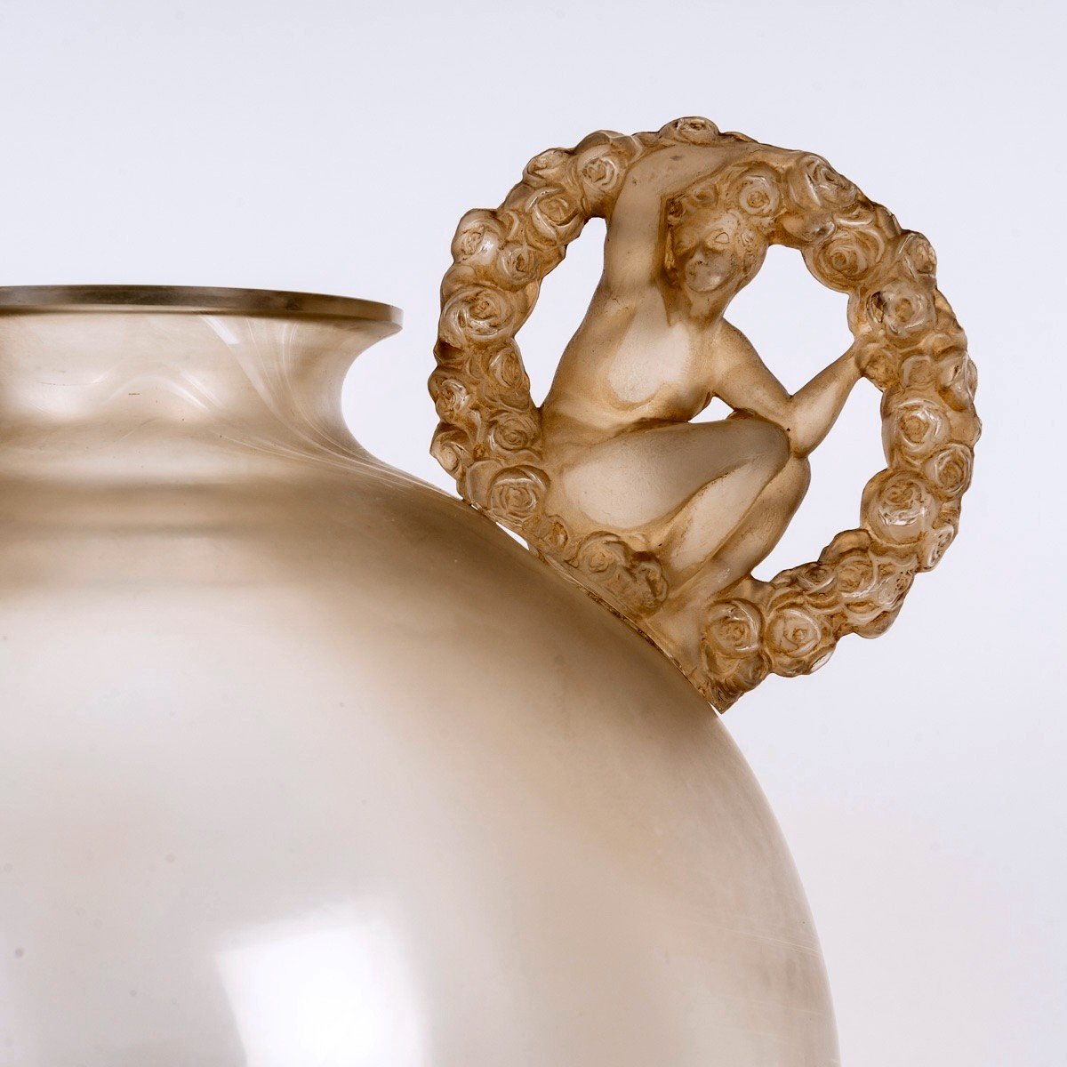 1926 René Lalique - Vase Ronsard Glass With Sepia Patina-photo-2