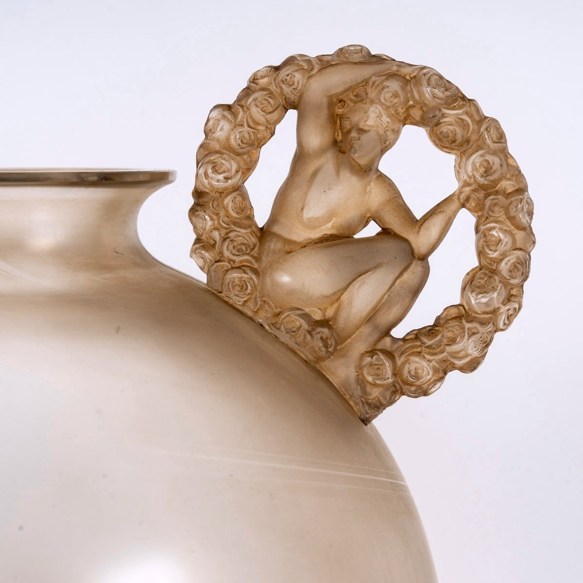 1926 René Lalique - Vase Ronsard Glass With Sepia Patina-photo-3