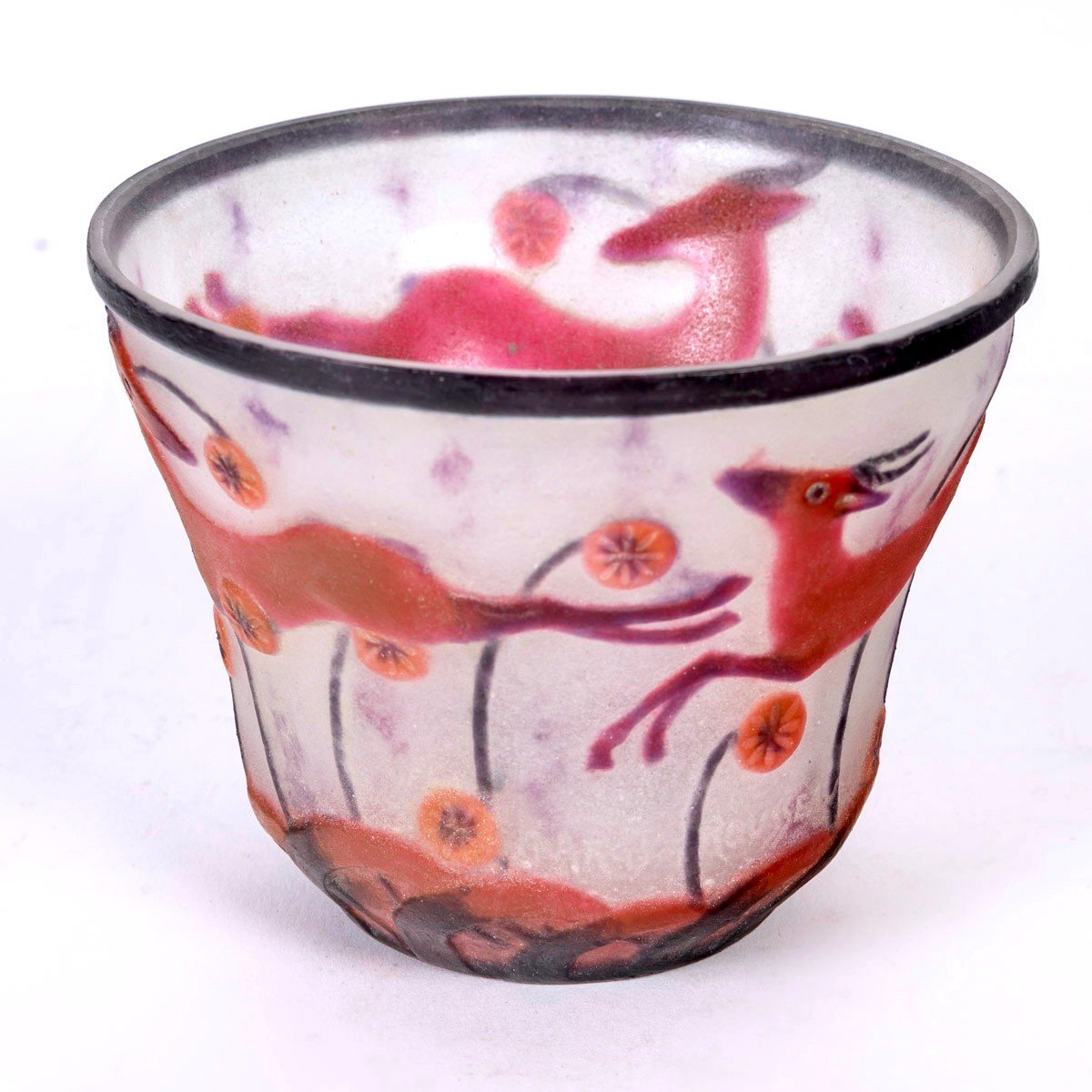 1928 Gabriel Argy Rousseau - Vase Gazelles et Fleurs Pâte De Verre-photo-3