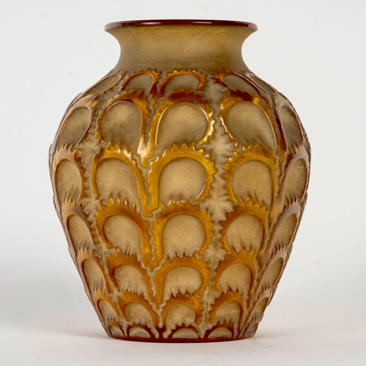 1931 René Lalique - Vase Laiterons Verre Jaune Ambré Patiné Sépia -photo-2