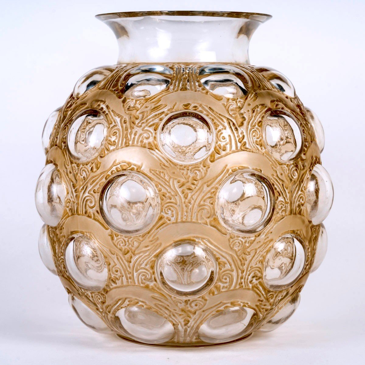 1925 René Lalique - Vase Antilopes Glass With Sepia Patina 