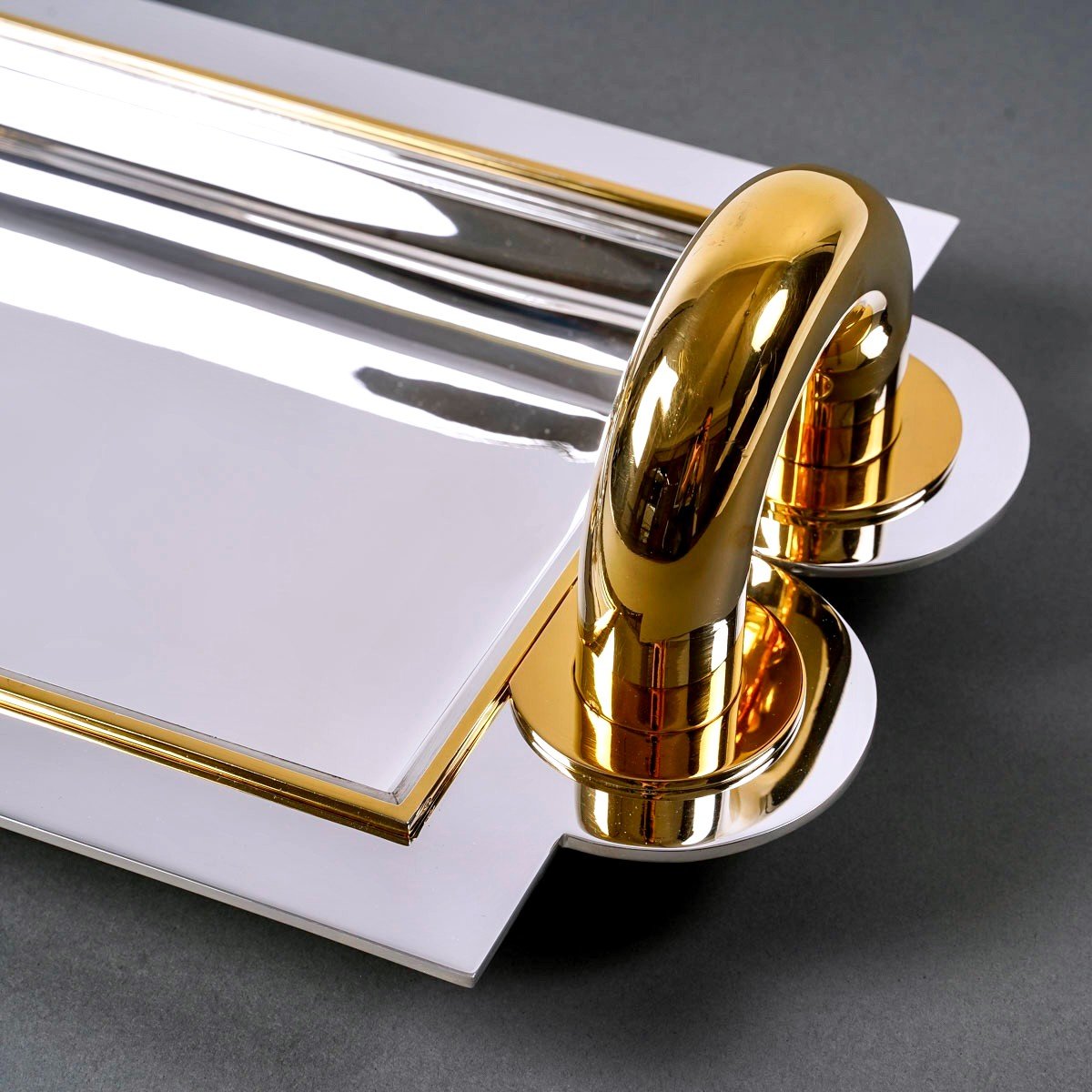 1937 Jean E. Puiforcat - Art Deco Modernist Fruit Plate Tray Sterling Silver And Vermeil -photo-3