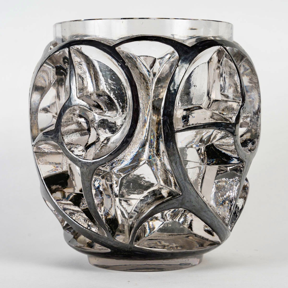 1926 René Lalique - Vase Tourbillons Verre Blanc Emaillé Noir-photo-3