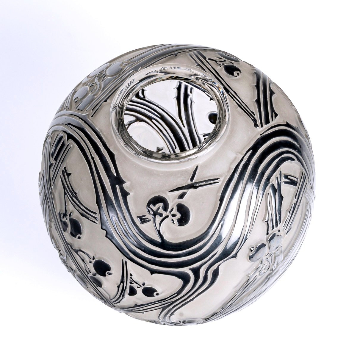 1924 René Lalique - Vase Baies Verre Blanc Emaillé Noir -photo-1
