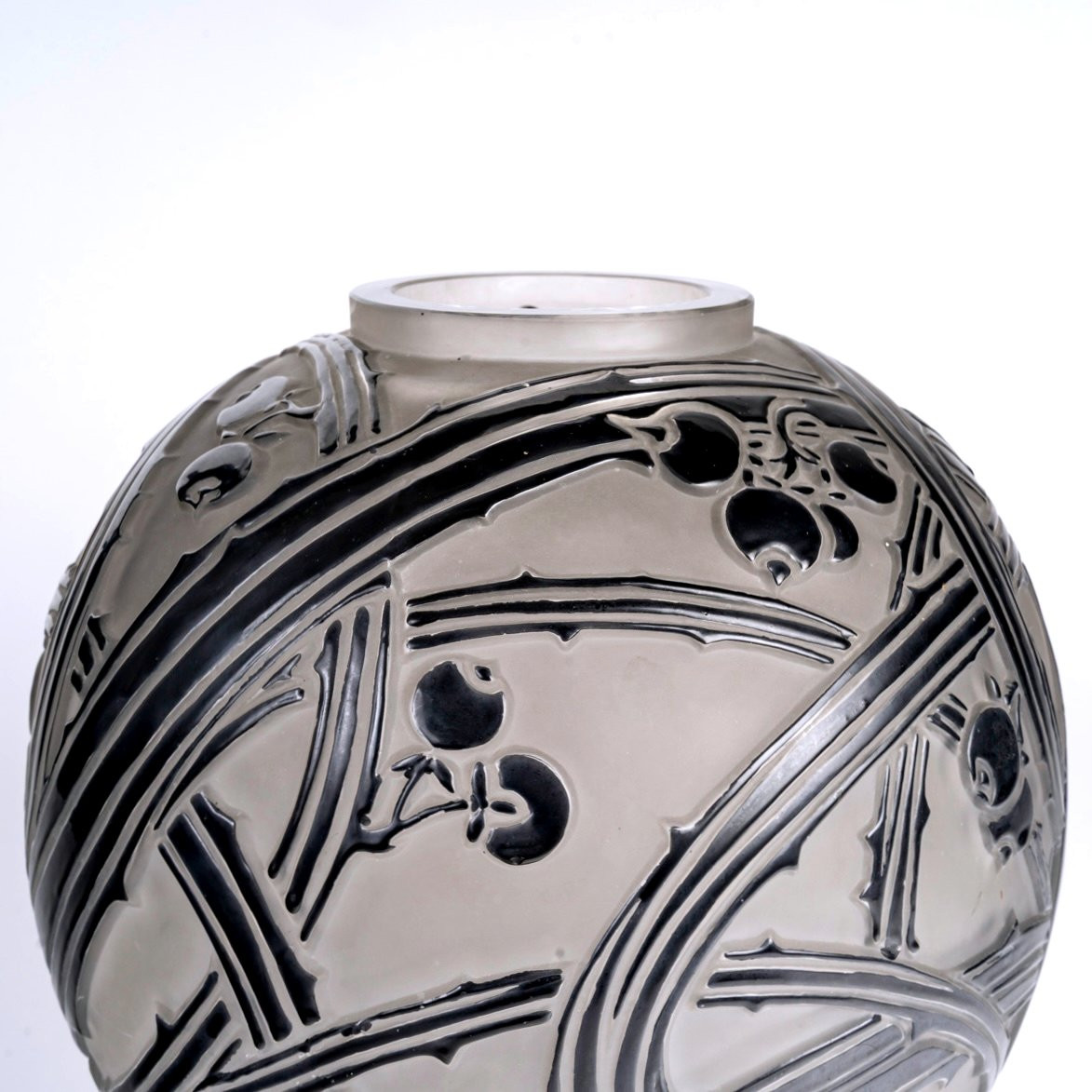 1924 René Lalique - Vase Baies Verre Blanc Emaillé Noir -photo-2