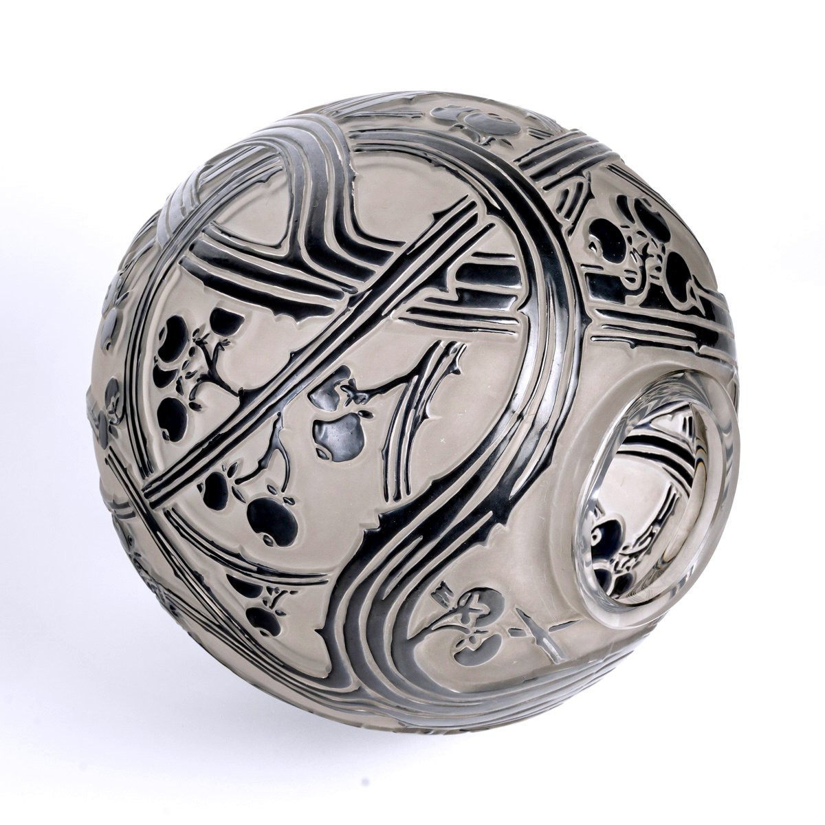 1924 René Lalique - Vase Baies Verre Blanc Emaillé Noir -photo-3