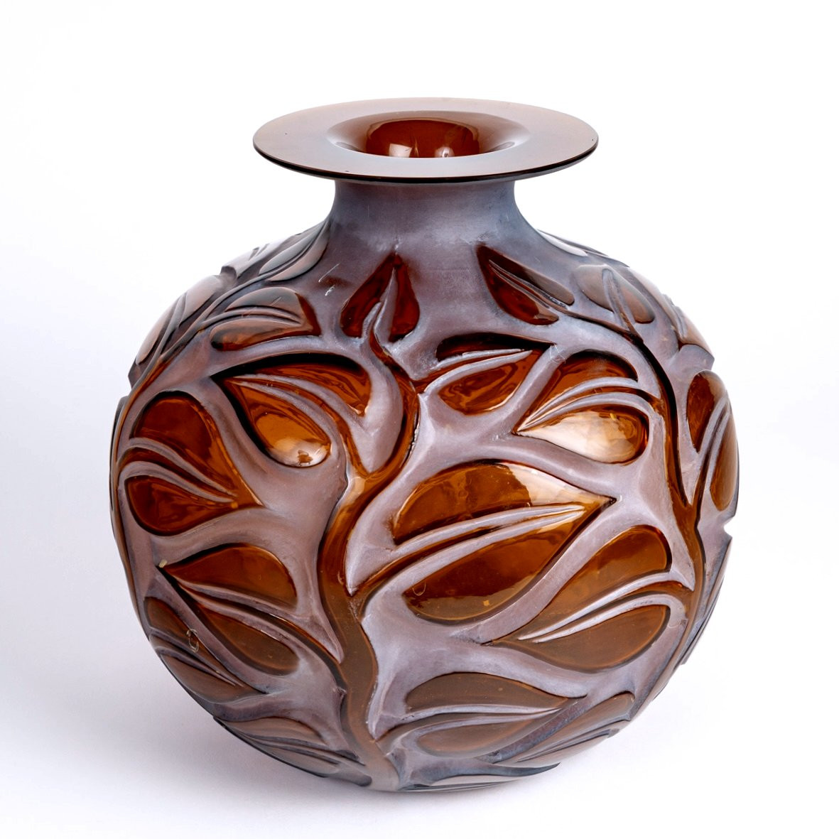 1926 René Lalique - Vase Sophora Red Amber Glass With White Patina-photo-3