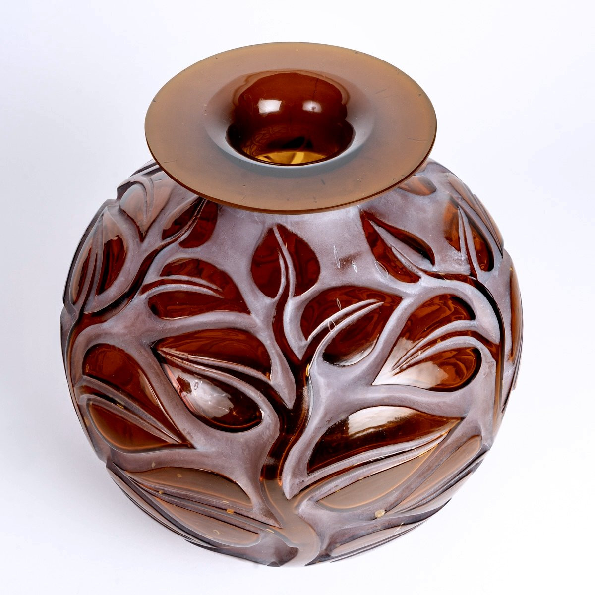 1926 René Lalique - Vase Sophora Red Amber Glass With White Patina-photo-4