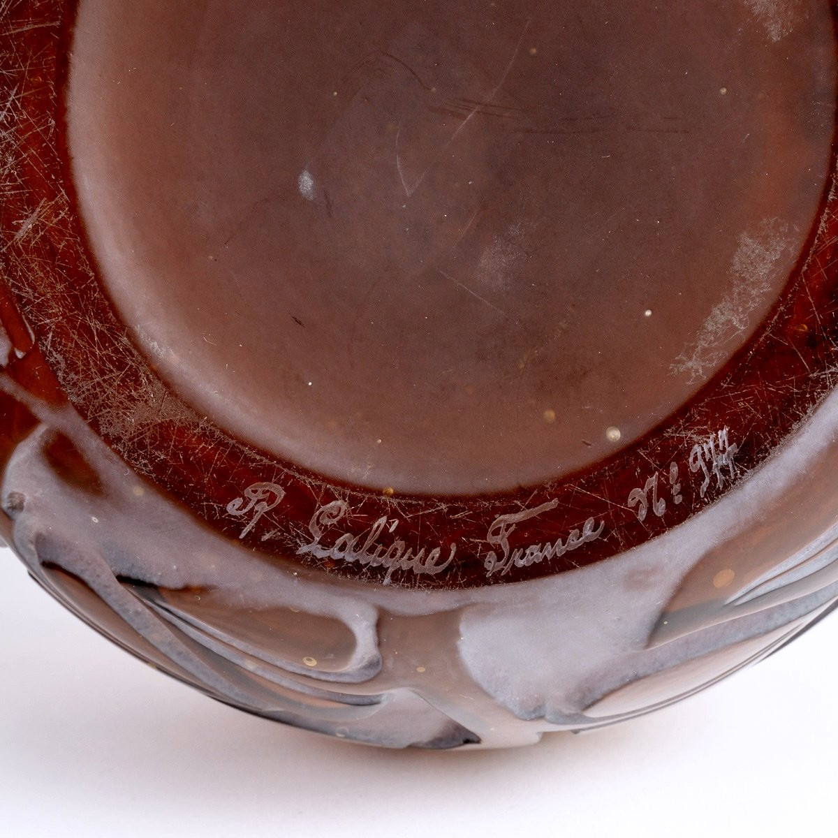 1926 René Lalique - Vase Sophora Red Amber Glass With White Patina-photo-4