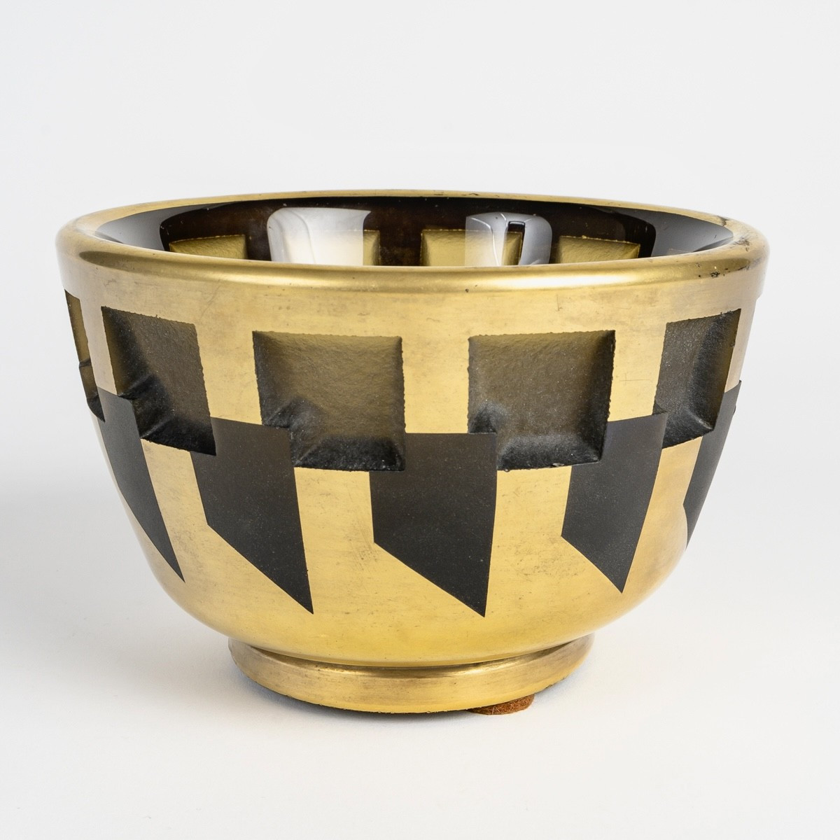 1930 Jean Luce - Coupe Art Deco Moderniste Verre Blanc Emaillé Or