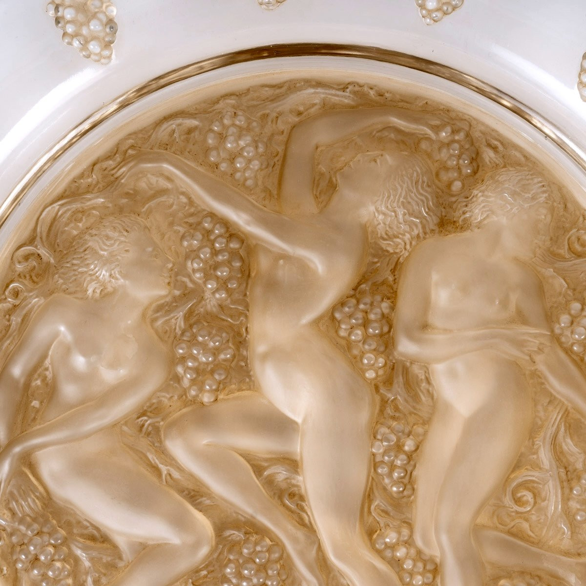 1943 René Lalique - Plat Côte d'Or Verre Blanc Patiné Sépia-photo-4