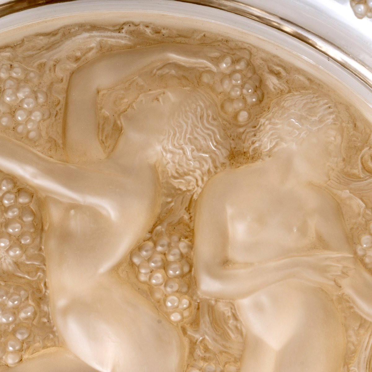 1943 René Lalique - Plat Côte d'Or Verre Blanc Patiné Sépia-photo-1