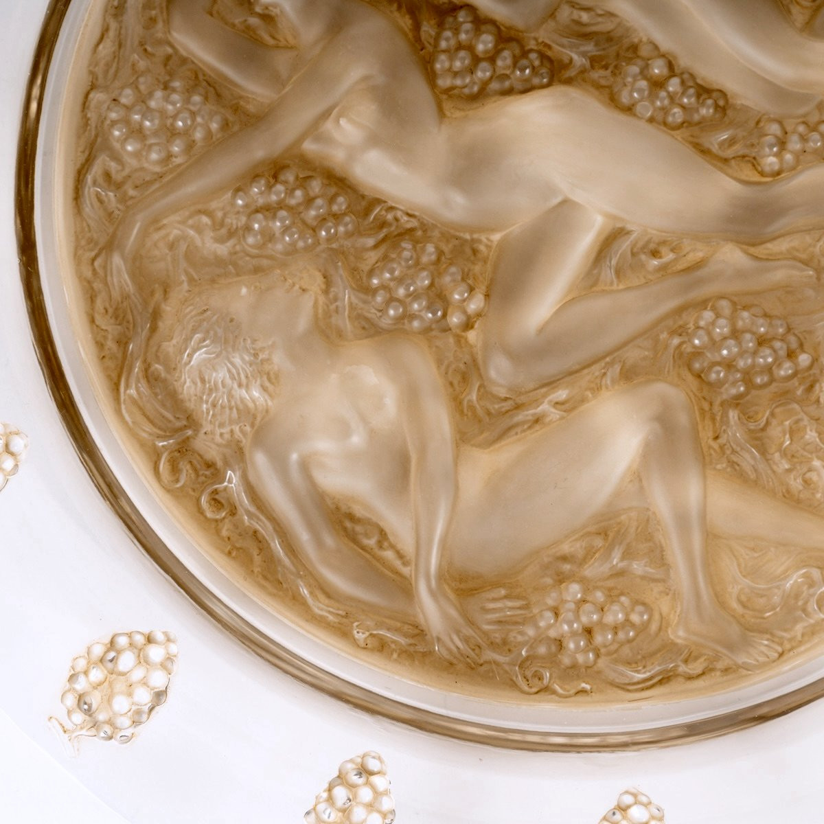 1943 René Lalique - Plat Côte d'Or Verre Blanc Patiné Sépia-photo-2