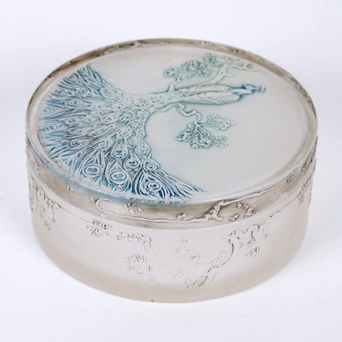 1910 René Lalique - Box Paon Peacock Glass With Blue Patina-photo-2