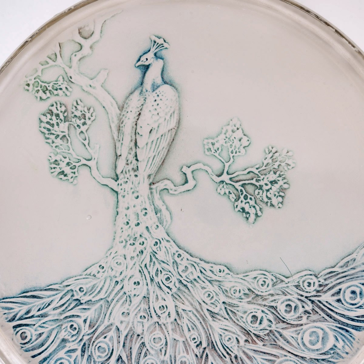 1910 René Lalique - Box Paon Peacock Glass With Blue Patina-photo-1